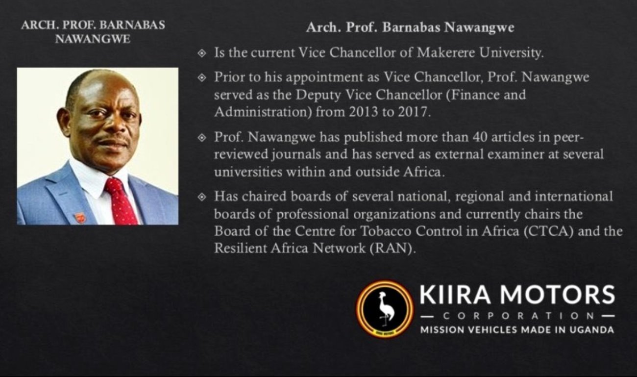 The Vice Chancellor, Prof. Barnabas Nawangwe represents Makerere University on the Kiira Motors Ltd. Board of Directors