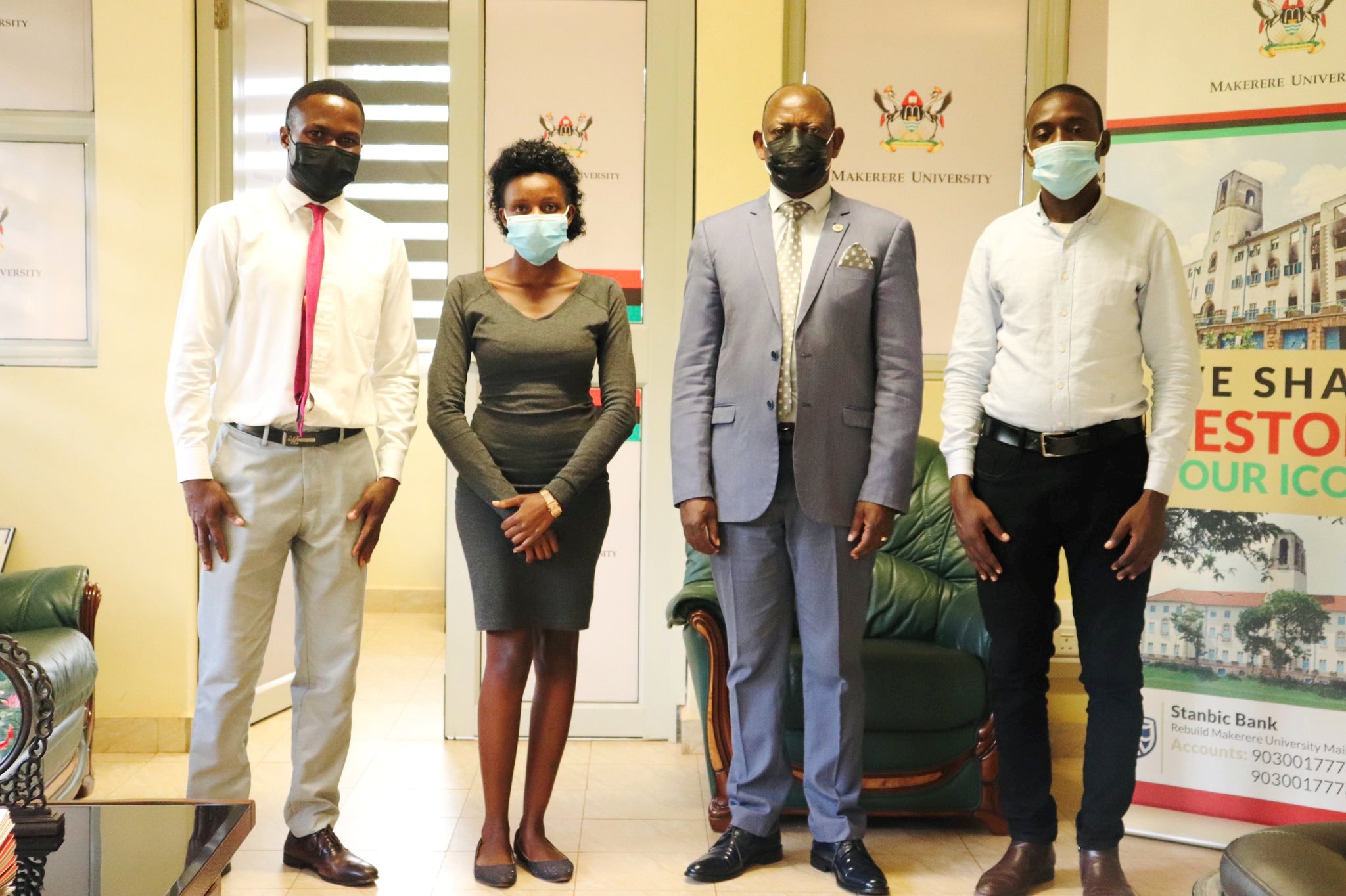 The Vice Chancellor, Prof. Barnabas Nawangwe (2nd R) with members of the Guild Electoral Commission after the briefing on 28th April 2021, CTF1, Makerere University.