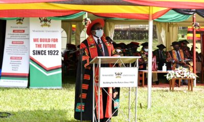 The Principal CoVAB-Prof. John David Kabasa presents graduands during Day 3 of the 71st Graduation Ceremony, 19th May 2021, Freedom Square, Makerere University, Kampala Uganda.