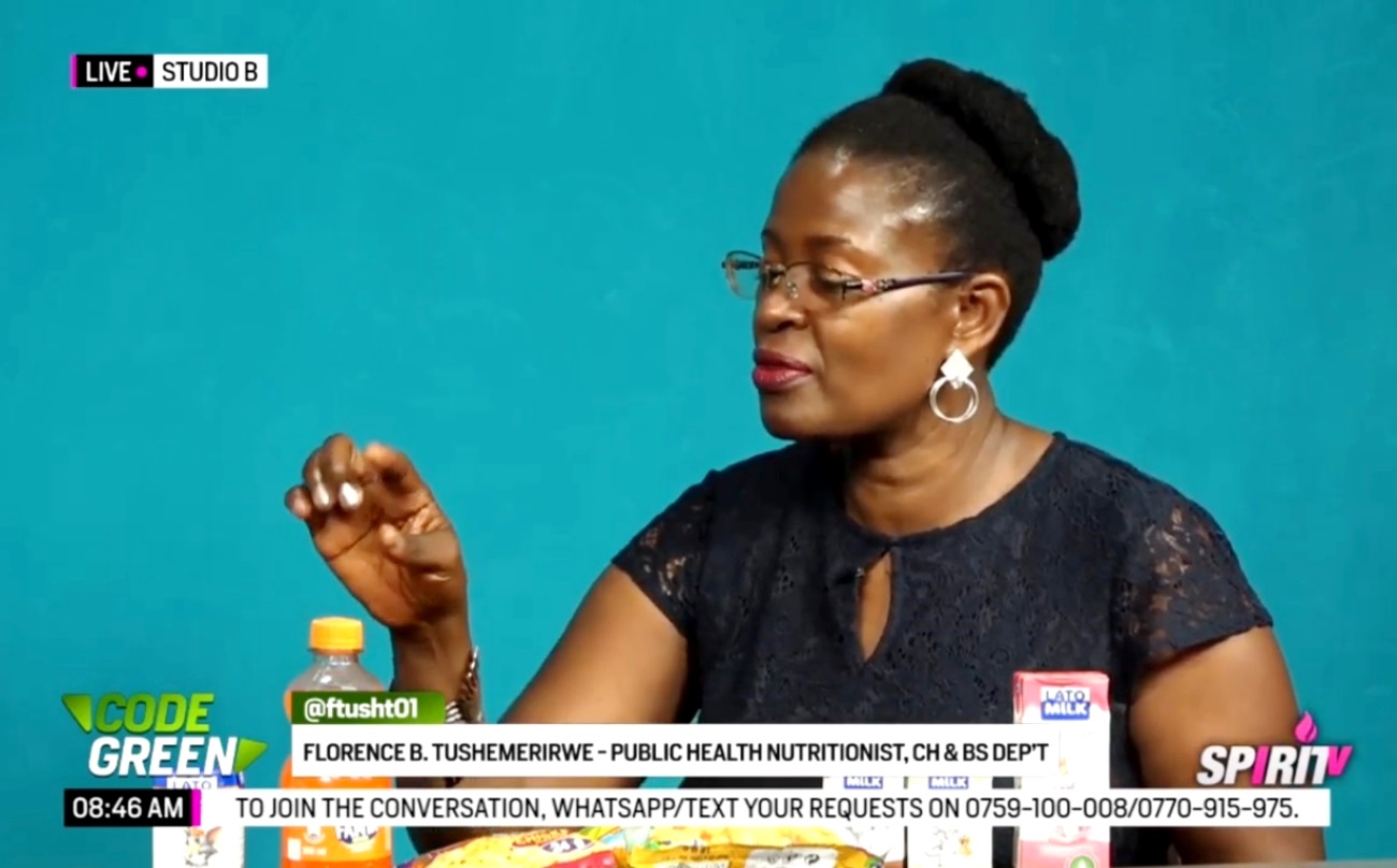 Florence Tushemereirwe, Co-PI FACe-U study and Public Health Nutritionist at MakSPH during her appearance on the Code Green Show on SPIRIT TV. Photo credit: YouTube/SPIRIT TV/Mak-RIF