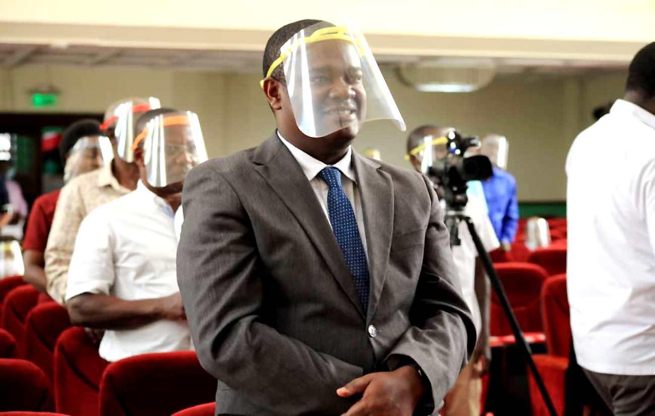 Prof. Noble Banadda-Project PI smiles during the launch of 3D printed face shields on 28th August 2020 in the Main Hall, Makerere University, Kampala Uganda.