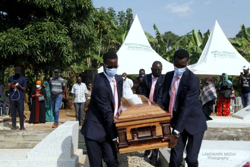 Pallbearers carry Prof. Banadda's casket to his final resting place in Lukooge Sempa Luweero District.