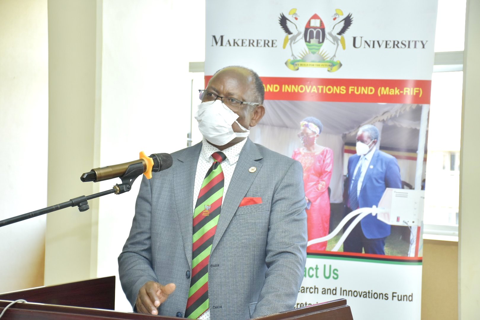 The Vice Chancellor, Prof. Barnabas Nawangwe makes his remarks during the launch of Mak-RIF Round 3 Grants on 17th August 2021, CTF1, Makerere University.