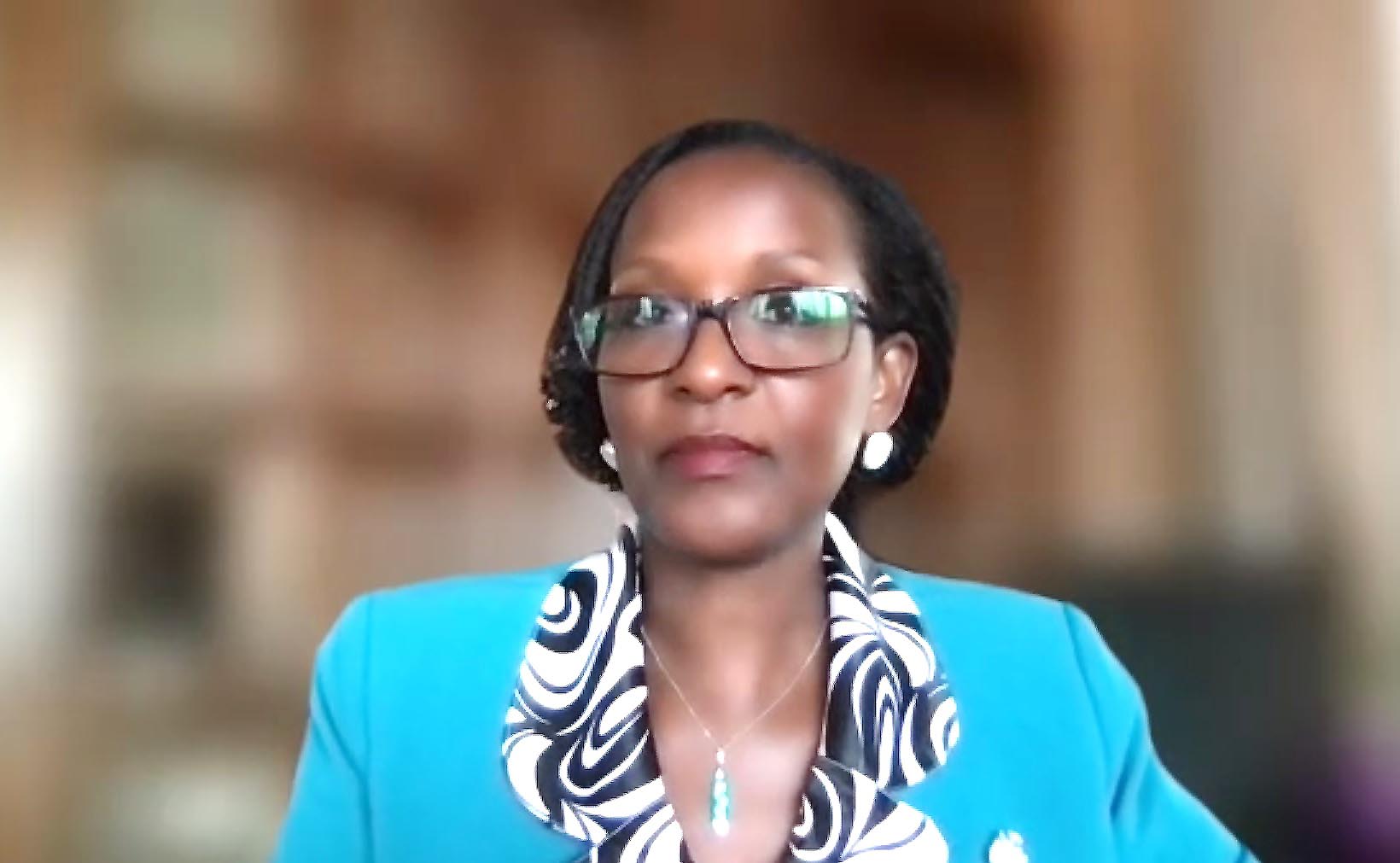 A screenshot of the Chairperson of Council, Mrs. Lorna Magara delivering her remarks at DARP Phase 1 Dissemination Event on 1st September 2021.