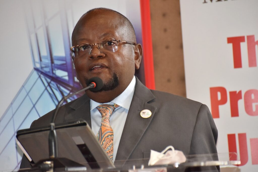 The Chairman of the Mak Holdings Board of Directors, Mr. Christopher K. Musoke delivers his acceptance speech. 