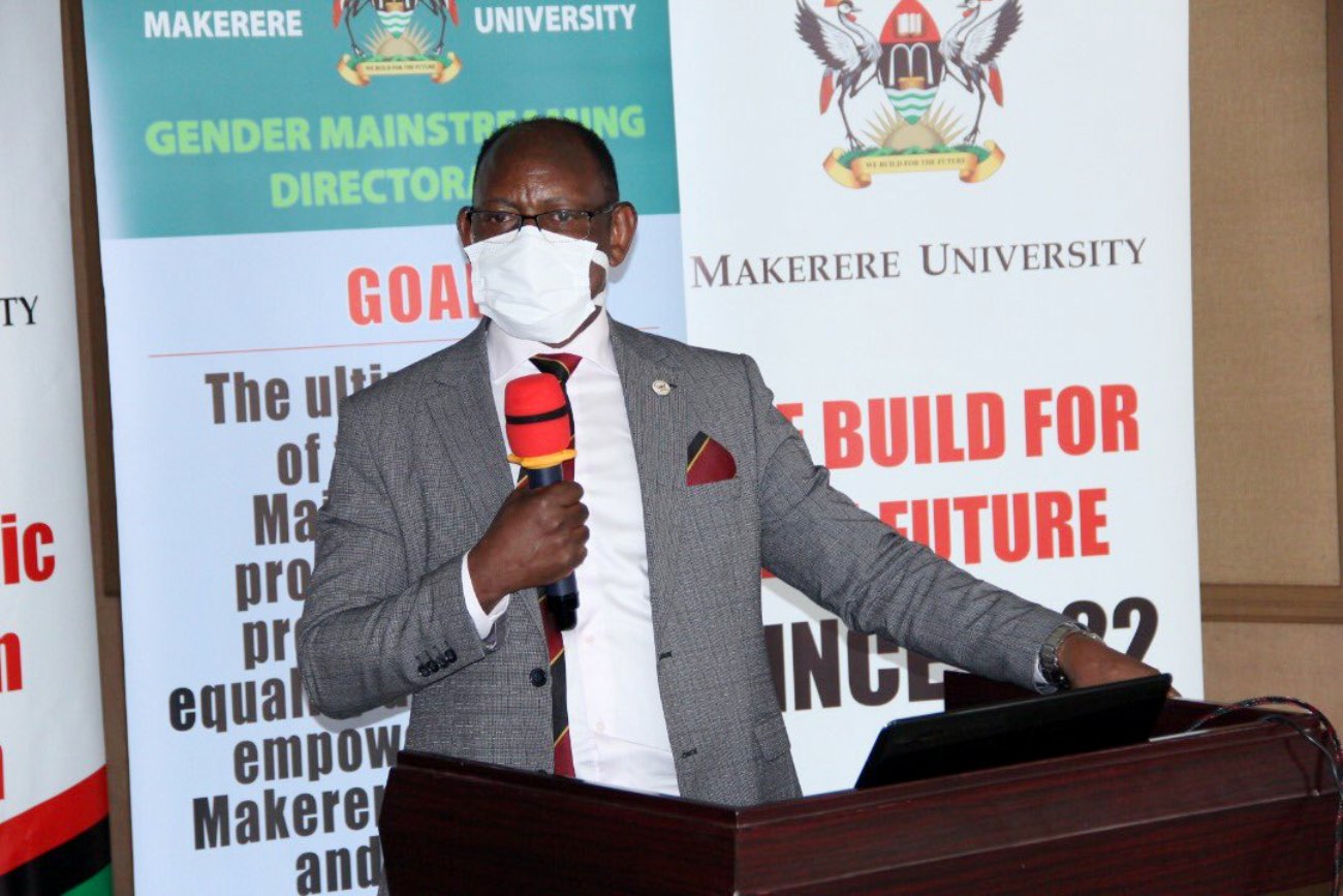 The Vice Chancellor, Prof. Barnabas Nawangwe addresses the workshop on Enhancing Women’s Participation and Visibility in Leadership and Decision-Making Organs of Public Universities in Uganda through Action Research, 14th September 2021, CTF1, Makerere University.