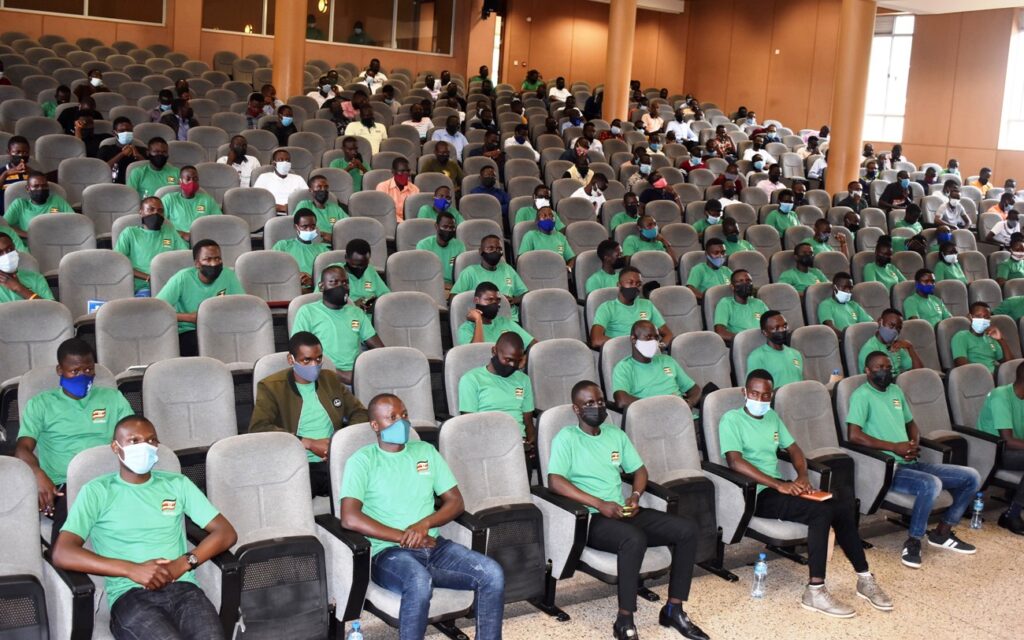 A section of students selected for the Agrostudies Internship listen to proceedings during the orientation event before being flagged off.