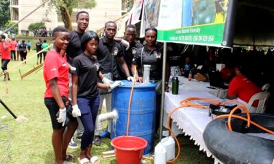 Team Green Biogas Members pose for the camera in the Freedom Square on 11th October 2019 during the 4th Annual Entrepreneurship Students' Expo. Their innovation won the Principal’s Award and a cash prize of UGX 1 Million.