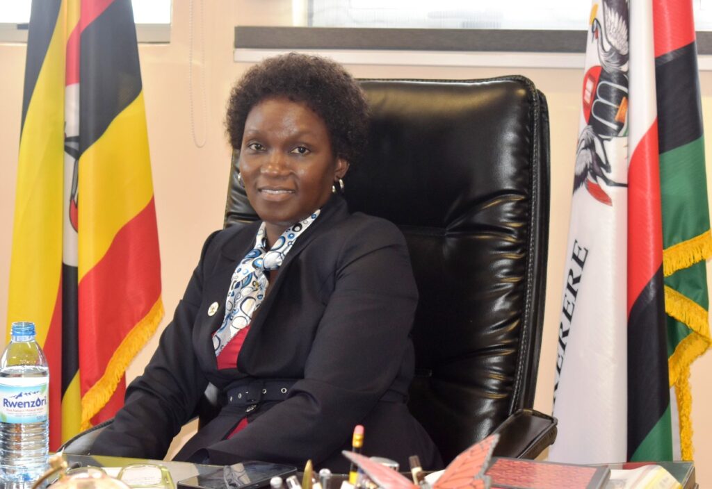 The Acting Vice Chancellor and DVCFA-Assoc. Prof. Josephine Nabukenya listens to the team during the courtesy call.
