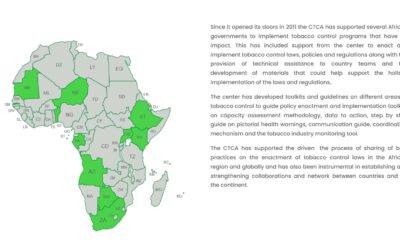 A screenshot of African Governments supported by the Center for Tobacco Control in Africa (CTCA), Makerere University School of Public Health.