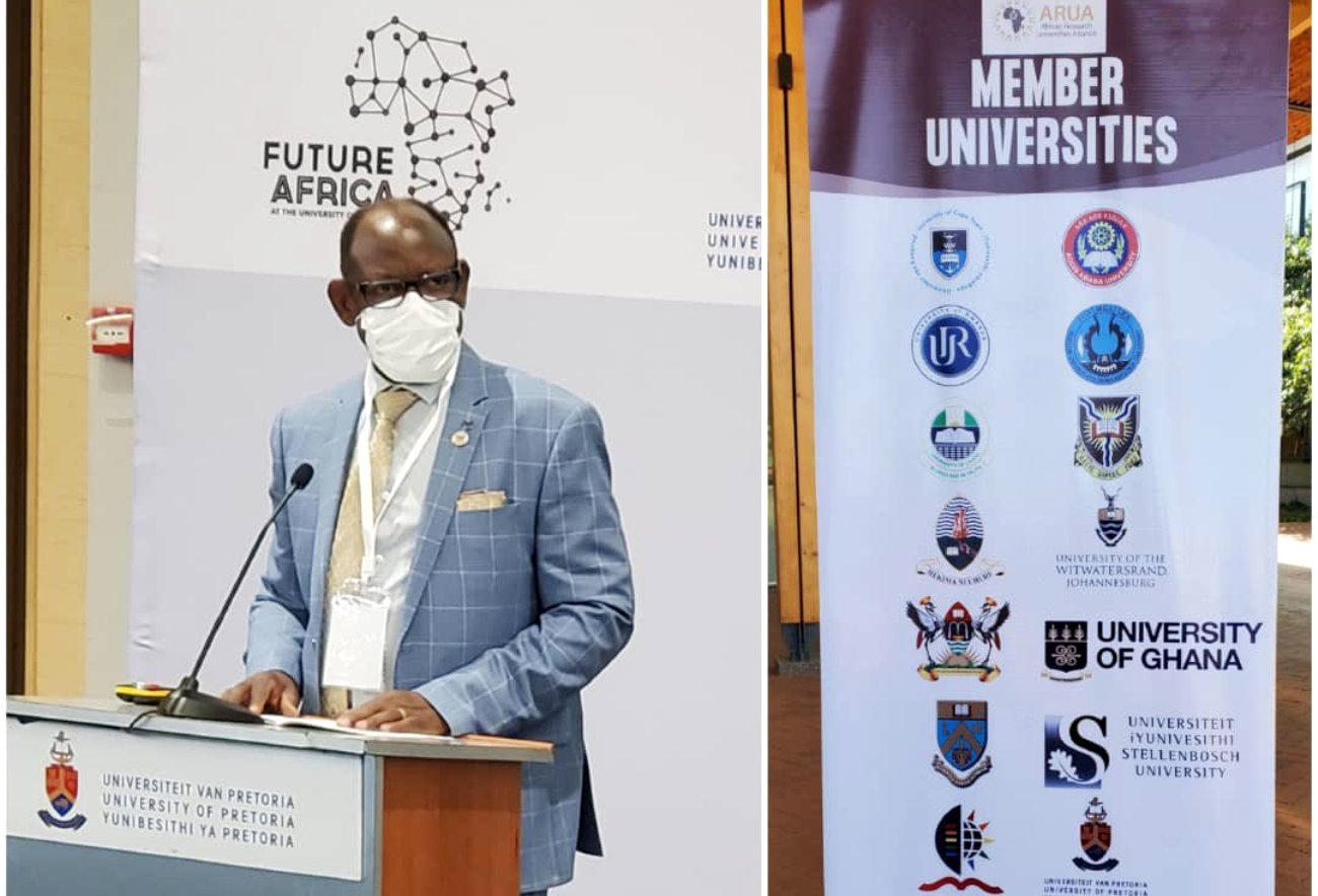 A montage of the Vice Chancellor, Prof. Barnabas Nawangwe chairing the Opening Session of the ARUA conference and a banner of some of the Alliance’s member universities. The 2021 Biennial Conference jointly hosted by the University of Witwatersrand and the University of Pretoria will run from 17th to 19th November 2021.