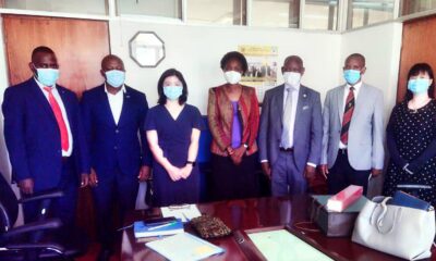 The Vice Chancellor, Prof. Barnabas Nawangwe (3rd R) with the Permanent Secretary, Ministry of Education and Sports, Ms. Ketty Lamaro (C), Directors from Mak’s Confucius Institute and MoES Officials after the meeting on 9th November 2021.