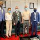 The Vice Chancellor, Prof. Barnabas Nawangwe (R) with Prof. Thorkild Tylleskär (C) and colleagues who included the Mak-UiB Coordinator, Dr. Ronald Semyalo (L) during the meeting on 10th November 2021, CTF1, Makerere University.