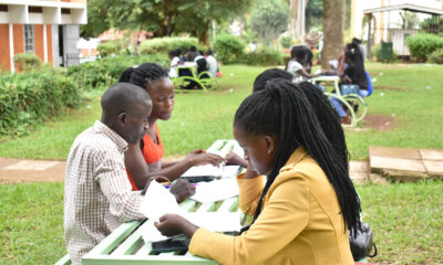 Students preparing for exams in the gardens above the Languages Upper Building, CHUSS, Makerere University.