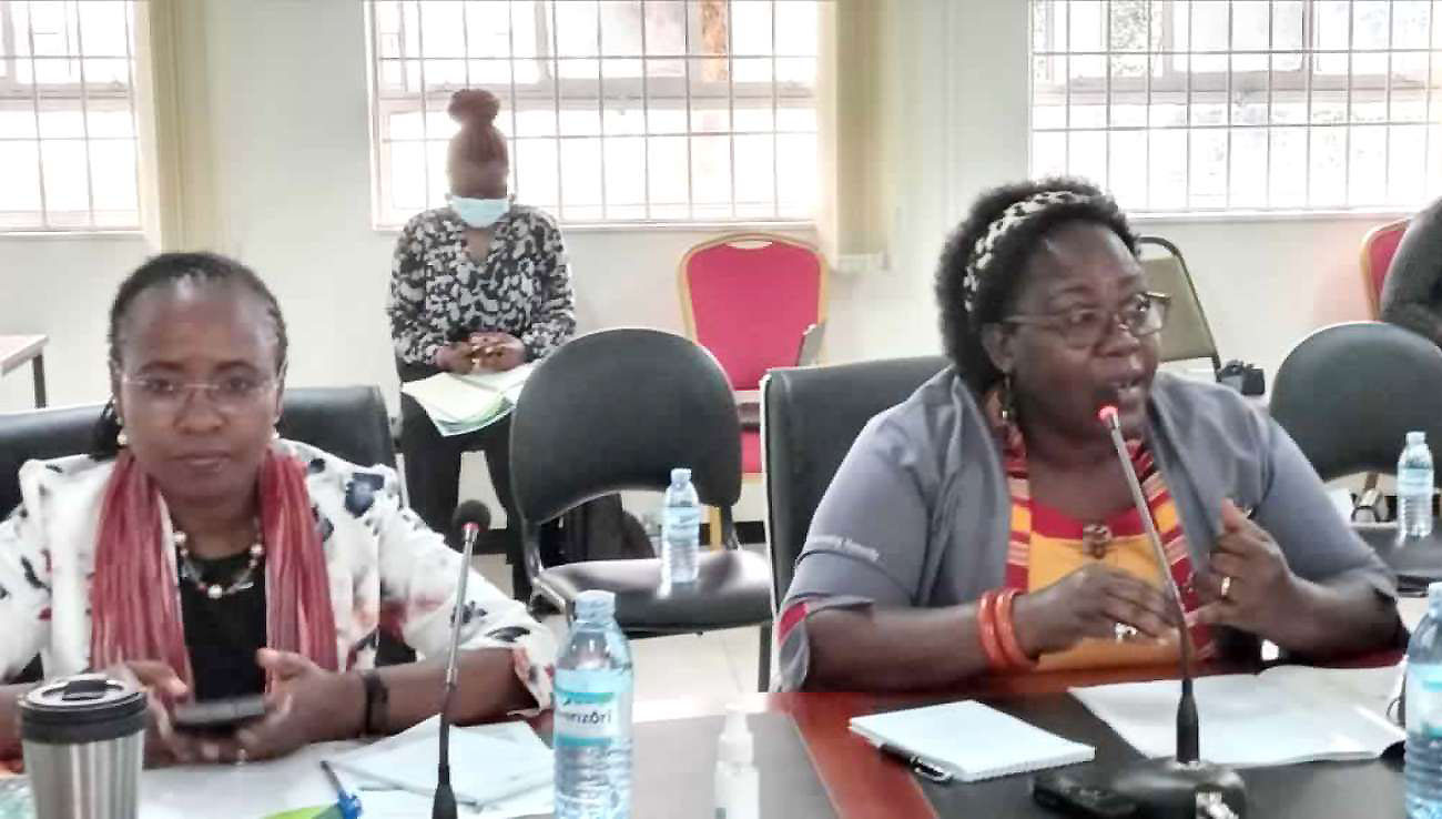 The Principal CHUSS and Mentor to the Presenter, Assoc. Prof. Josephine Ahikire (R) makes her submission as the Dean School of Women and Gender Studies-Assoc. Prof. Sarah Ssali (L) listens.