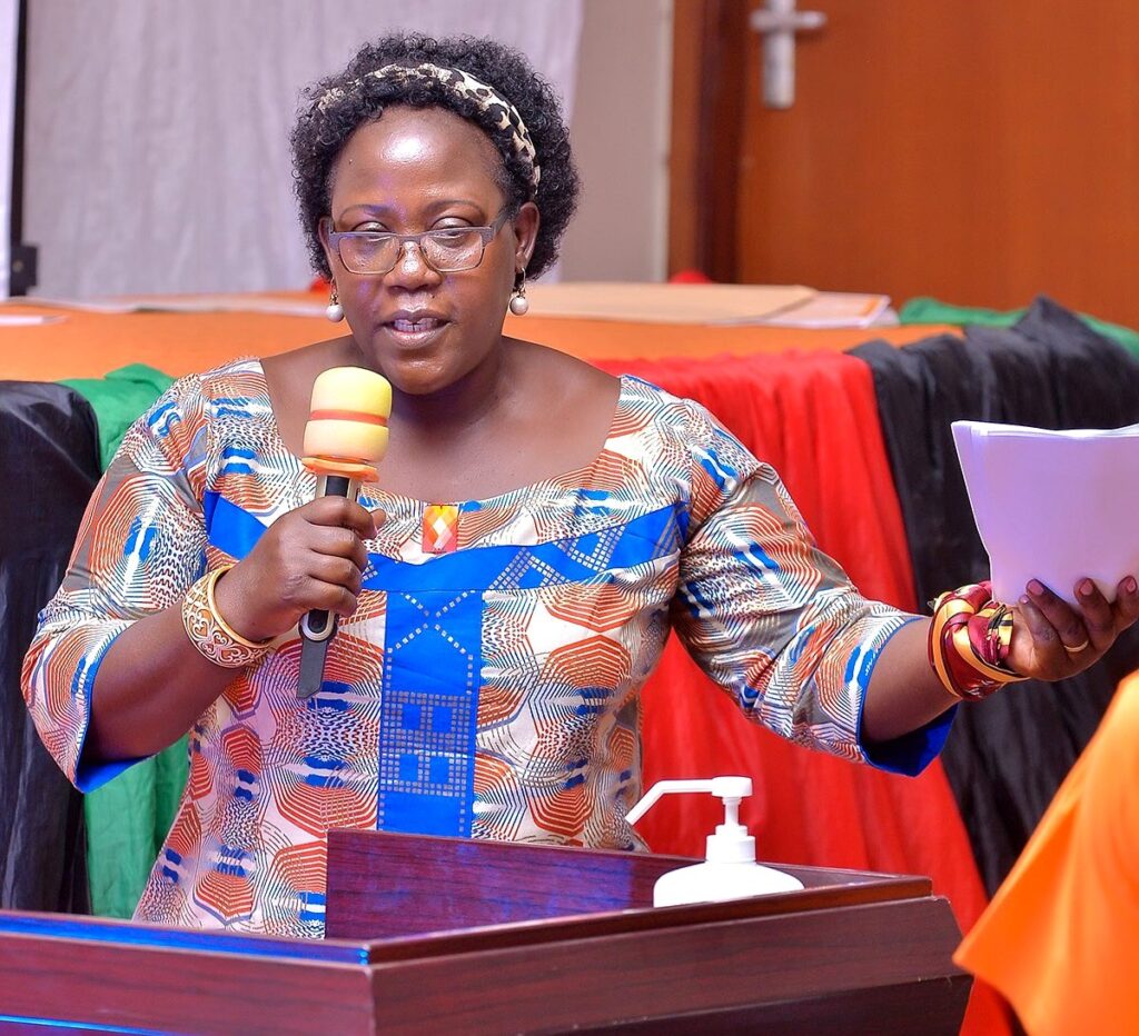 The Principal, College of Humanities and Social Sciences (CHUSS), Prof. Josephine Ahikire delivers the keynote address at the dialogue. 