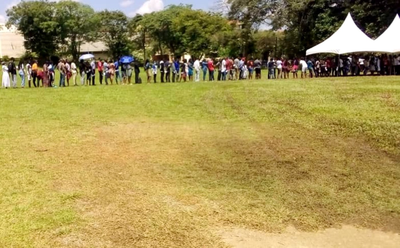 Some of the Makerere University Community members that turned up for COVID-19 vaccination queue in the Freedom Square on 5th December 2021.