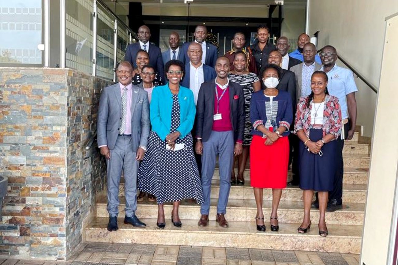 The Chairperson of Council, Mrs. Lorna Magara (2nd L) and Vice Chancellor, Prof. Barnabas Nawangwe (L) with Members of Council and other dignitaries after the dialogue in December 2021.