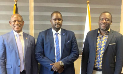 The Vice Chancellor, Prof. Barnabas Nawangwe (L) with Former Guild Presidents Hon. Onekalit Denis (C) and Mr. Yusuf Kiranda (R) during their courtesy call on 9th December 2021, CTF1, Makerere University.