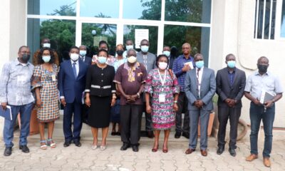 The Executive Secretary, Professor Adipala Ekwamu (C), with Deputy Executive Secretary, Dr. Florence Nakayiwa (3rd R) and other RUFORUM Officials with Beninese Ministers during the meeting. Photo credit: RUFORUM.