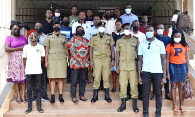 The Team from the Uganda Police Force Directorate of Forensic Services L-R: ASP Mutesi Lillian Doris, Director-SSP Andrew Mubiru and ASP Dr. Kisitu with staff and students of CoVAB after their meeting on 14th January 2021 at Makerere University.