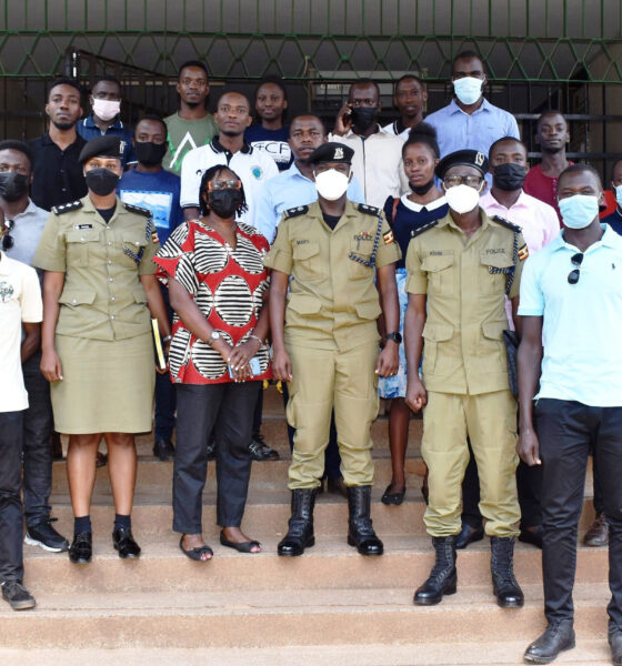 The Team from the Uganda Police Force Directorate of Forensic Services L-R: ASP Mutesi Lillian Doris, Director-SSP Andrew Mubiru and ASP Dr. Kisitu with staff and students of CoVAB after their meeting on 14th January 2021 at Makerere University.