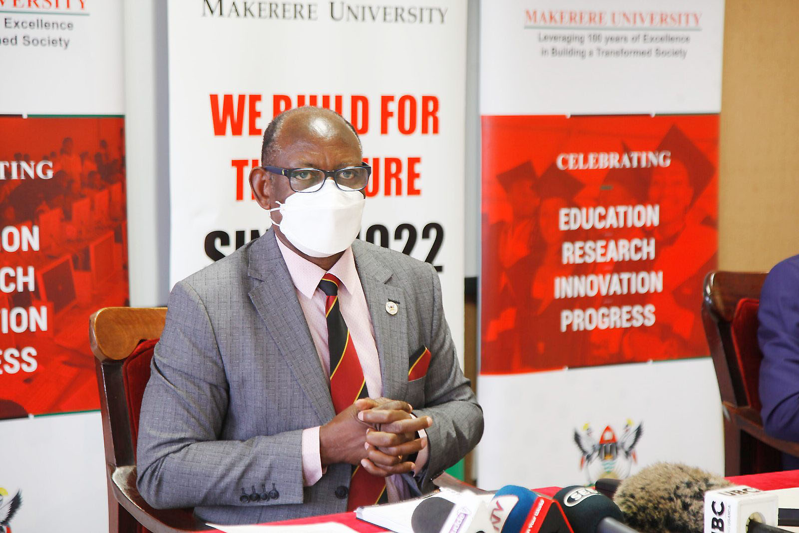 The Vice Chancellor, Prof. Barnabas Nawangwe responds to questions from journalists during the Press Conference on 7th February 2022, CTF1, Makerere University.