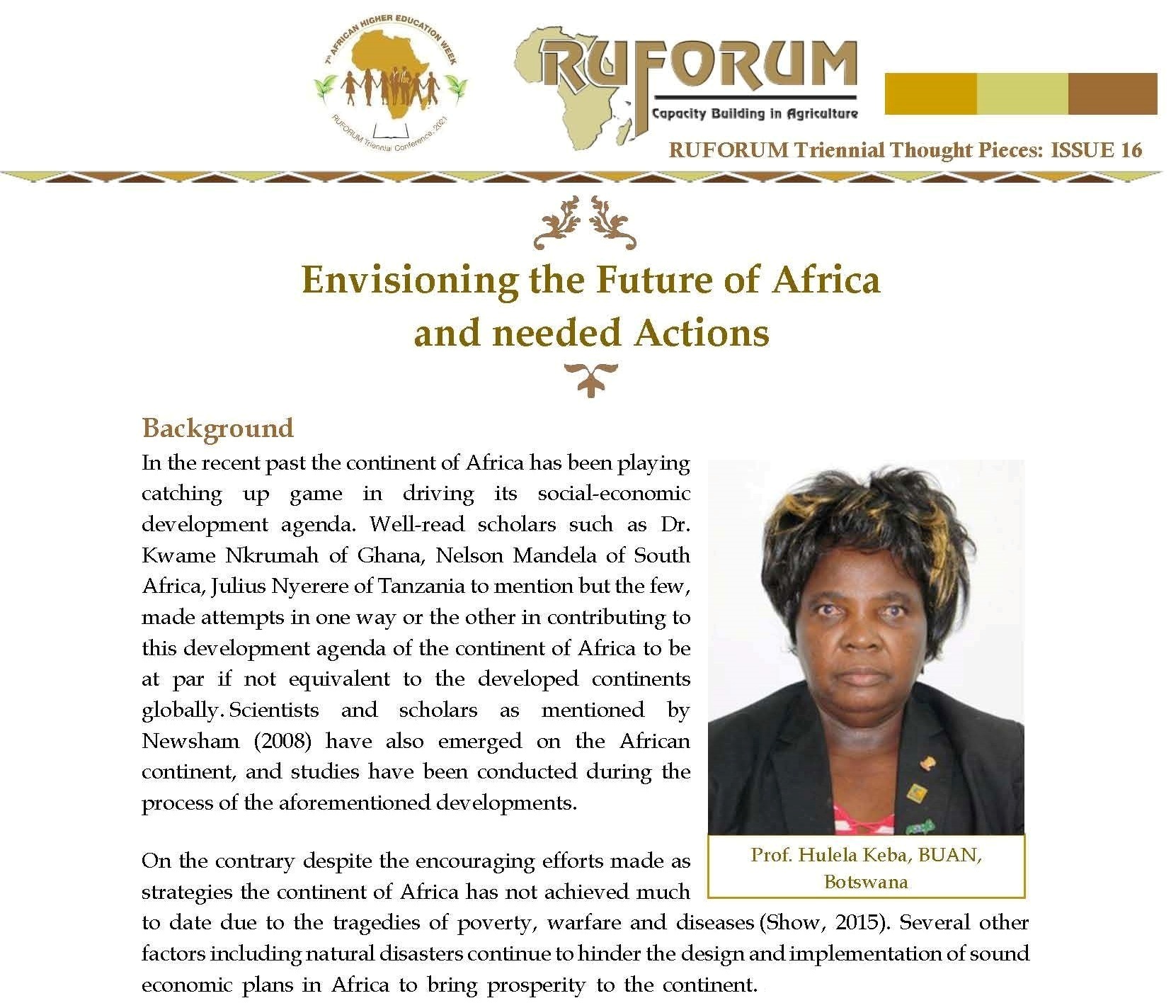 RUFORUM Triennial Thought Pieces: ISSUE 16 by Prof. Hulela Keba, BUAN, Botswana.