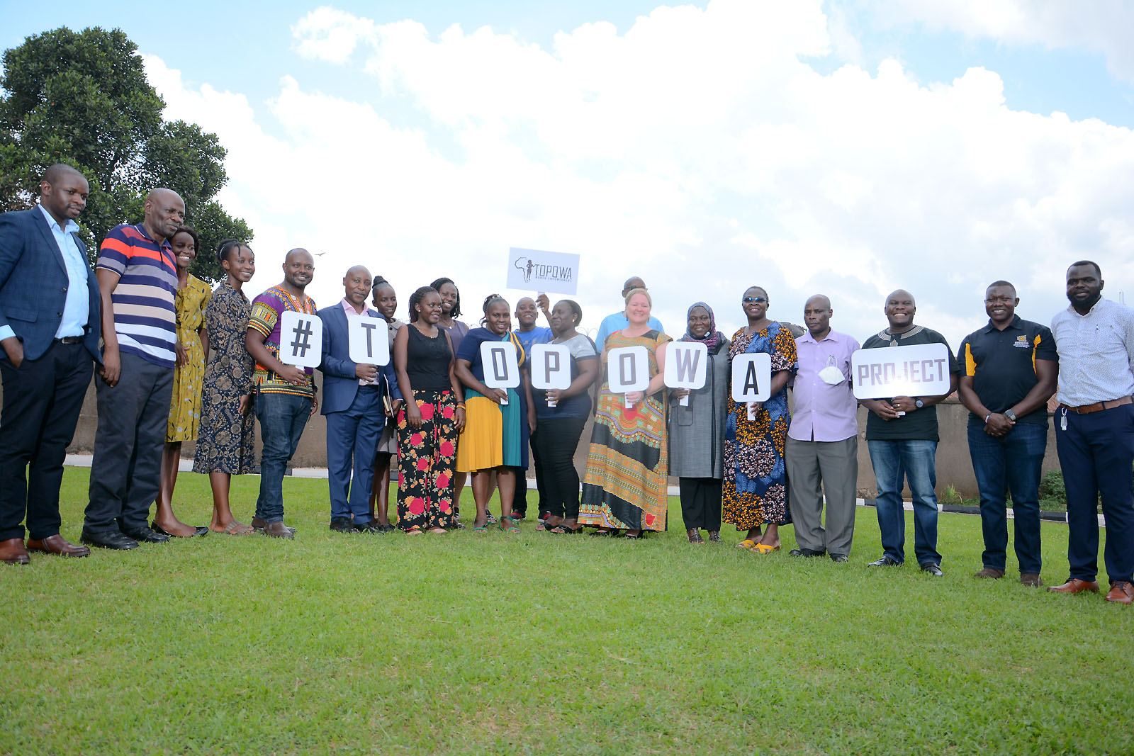 TOPOWA Project PI-Dr. Monica Swahn (7th R) and Co-PI-Dr. Catherine Abbo (5th R) with the Project Team at the Launch on 8th March 2022 in Kampala.