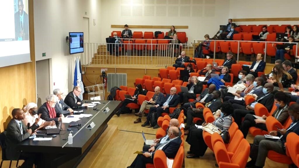 The Deputy Vice Chancellor (Academic Affairs), Associate Prof. Umar Kakumba (extreme left) giving his remarks at the EU-Africa Partnership Conference hosted at Aix-Marseille University, France