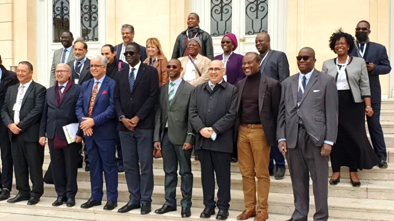 (Front Row) African partners: Prof Ahmadou Ally Mbaye of Cheikh Anta Diop University, Dakar (4th Left): Prof Umar Kakumba of Makerere University (4th Right); Prof Abdelwahed Mokni of University of Sfax, Tunisia (3rd Right); Prof Zeblon Vilakazi of University of the Witwatersrand, Johannesburg, South Africa (2nd Right) and Prof Orlando Antonio Quilambo of Eduardo Mondlane University, Mozambique (Right). 2nd Row extreme right is Ms. Martha Muwanguzi.