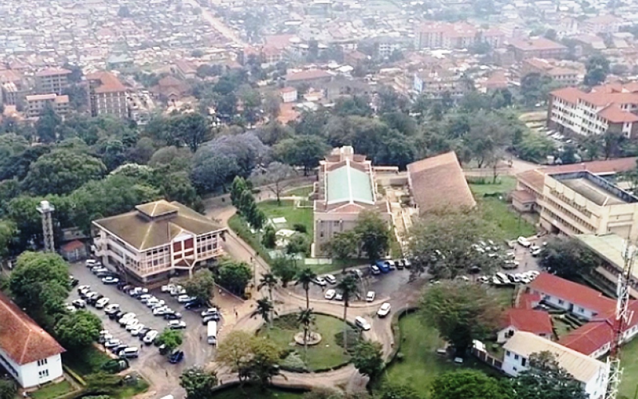 An aerial photo of the School of Statistics and Planning (Right) and other colleges CEDAT, CoNAS, CAES, Makerere University, Kampala Uganda