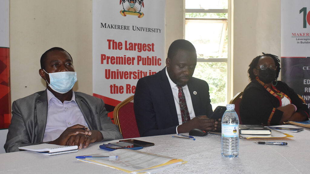 L-R: University Bursar-Mr. Evarist Bainomugisha, University Secretary-Mr. Yusuf Kiranda and Head Grants Administration and Management Support Unit-Prof. Grace Bantebya at the opening of the four-day workshop on Project Financial Management.