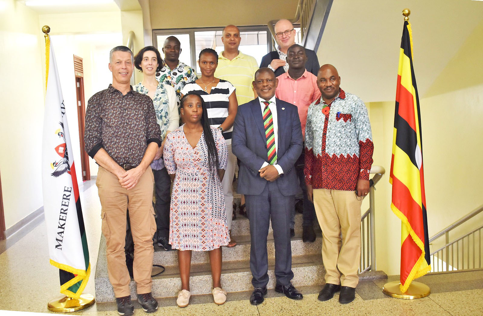 The Vice Chancellor, Prof. Barnabas Nawangwe (2nd R) with the OPTIBOV Project team after their meeting at CTF1 on 25th April 2022. Right is the Makerere University coordinator, Dr Donald Kugonza.