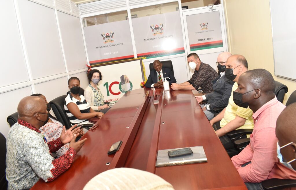 The OPTIBOV Project team led by Dr. Donald Kugonza (extreme Left) meeting the Vice Chancellor, Prof. Barnabas Nawangwe (C).