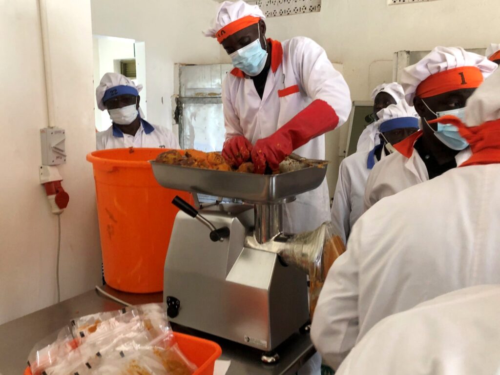 OFSP Puree processing by one of the operators at Lishe Products Limited