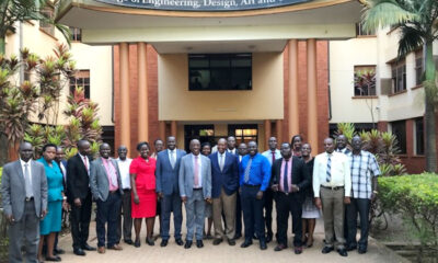 The first cohort of the Executive Certificate of Training Courses in Public Private Partnerships – PPP poses for a group photo with the Principal CEDAT, Prof. Henry Alinaitwe (Centre) upon completion in December 2019.