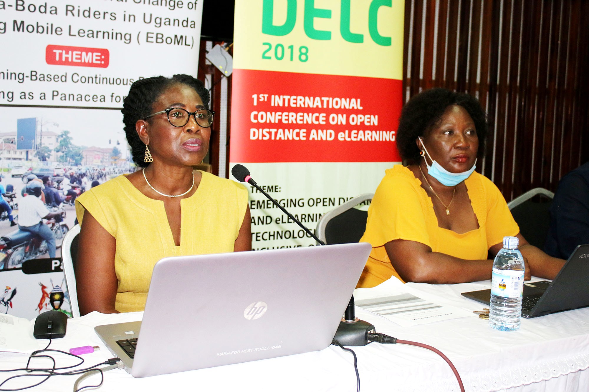 Prof. Doyin Coker-Kola (L) and Dr. Harriet Nabushawo (R) during the discussion held in the AVU Conference Room, College of Education and External Studies (CEES), Makerere University.