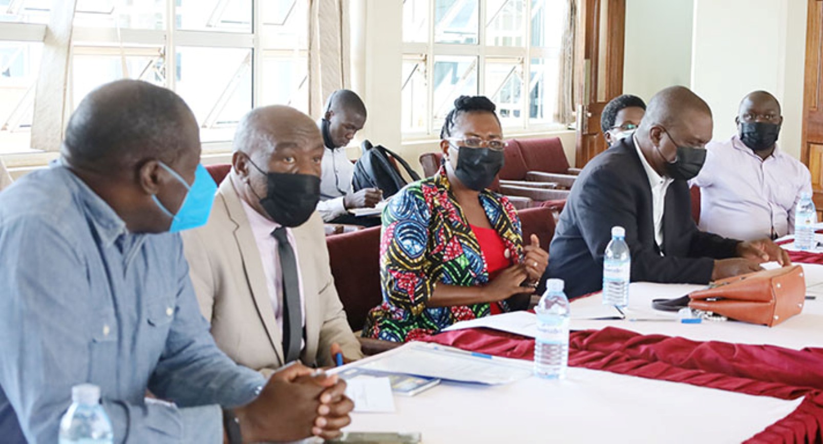 L-R: Principal CoCIS-Prof. Tonny, DVCFA-Prof. Henry Alinaitwe, PI-Dr. Julianne Sansa-Otim, Assoc. Prof Gilbert Maiga, Dr. Jonathan Serugunda and other officials at the AdEMNEA NORHED II Project Launch on 25th February 2022, CoCIS Conference Room, Makerere University.