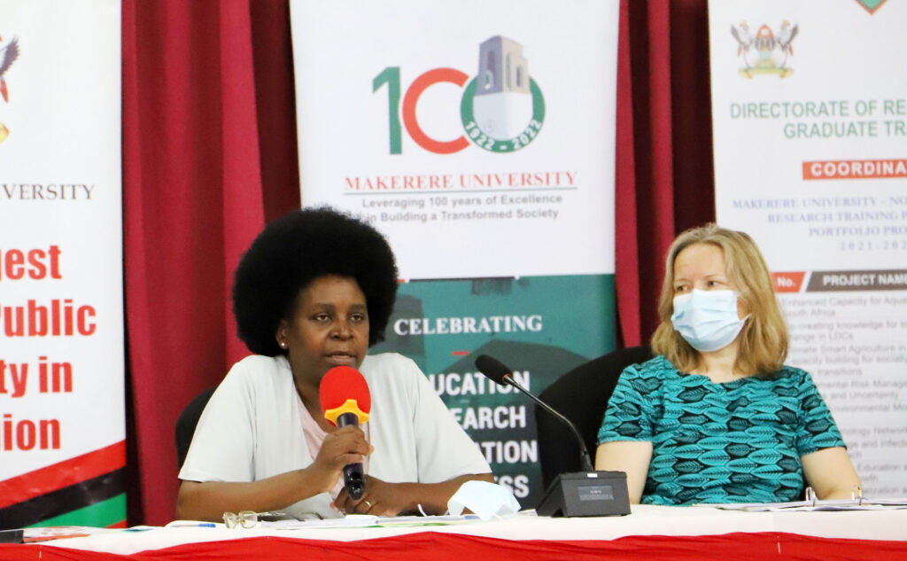 Hon. Dr. Monica Musenero (L) flanked by NORHED Head of Delegation, Ms. Solbjørg Sjøveian (R) makes her remarks. 