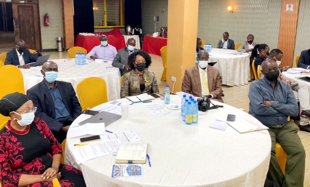 Mak-RIF GMC Members L-R: Dr. Zahara Nampewo, Associate Prof. Charles Masembe, Dr. Sabrina Kitaka, Prof. Frank Mwine and Prof. Moses Joloba listen to proceedings. 