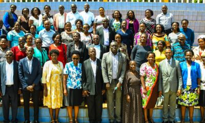 Front Row: Deputy Vice Chancellor (AA) - Dr. Umar Kakumba (4th Right ), Dr. Justine Namaalwa (5th Right ) and FAWE Uganda Chapter ED - Mrs. Susan Opok Tumusiime (3rd Right) join Mak MasterCard Foundation Scholars Program Mentors in a group photo at Hotel Africana on 12th May 2022.