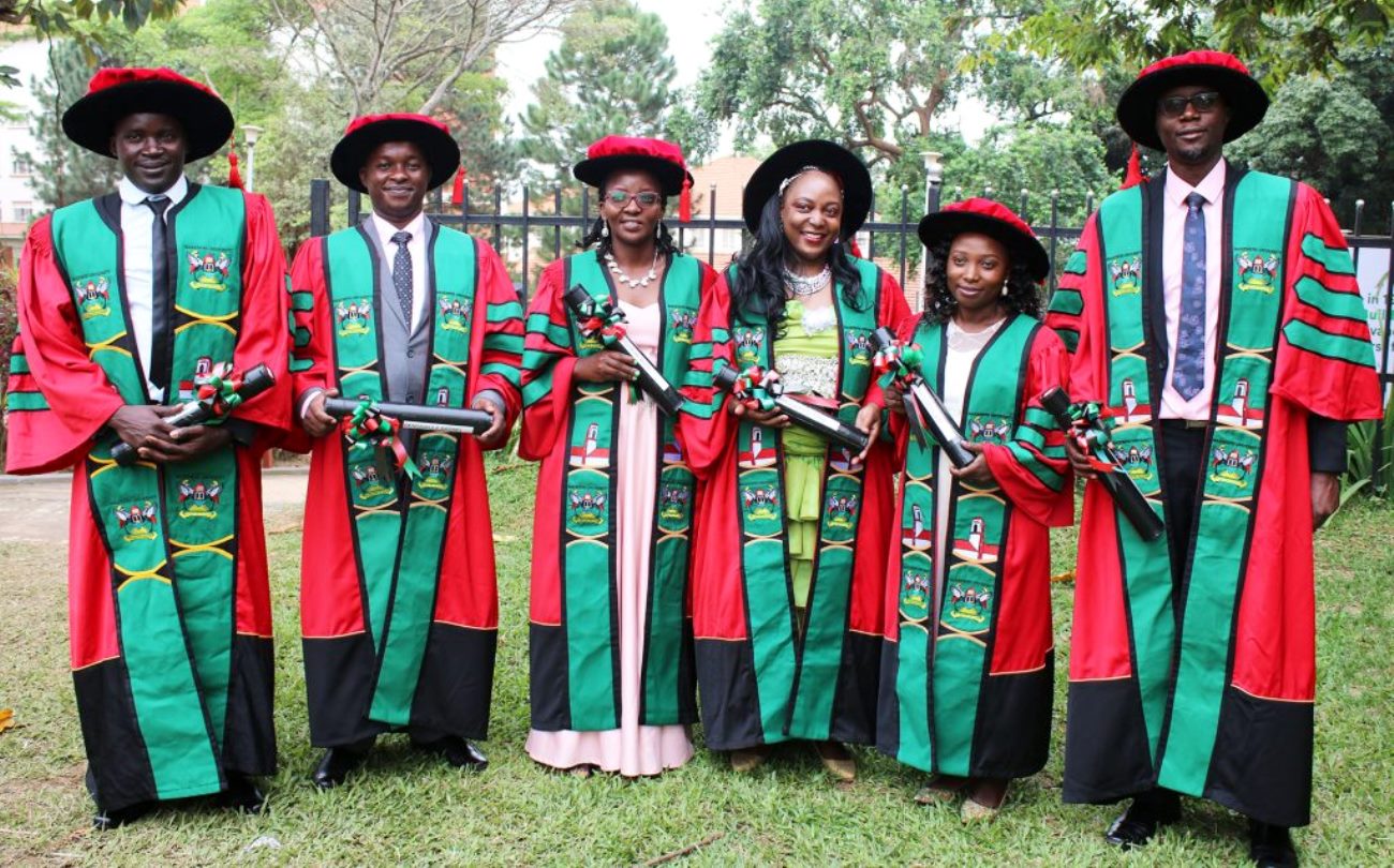 CoBAMS PhD Graduands celebrate their achievement together during the Third Session of Makerere University's 72nd Graduation Ceremony on 25th May 2022.