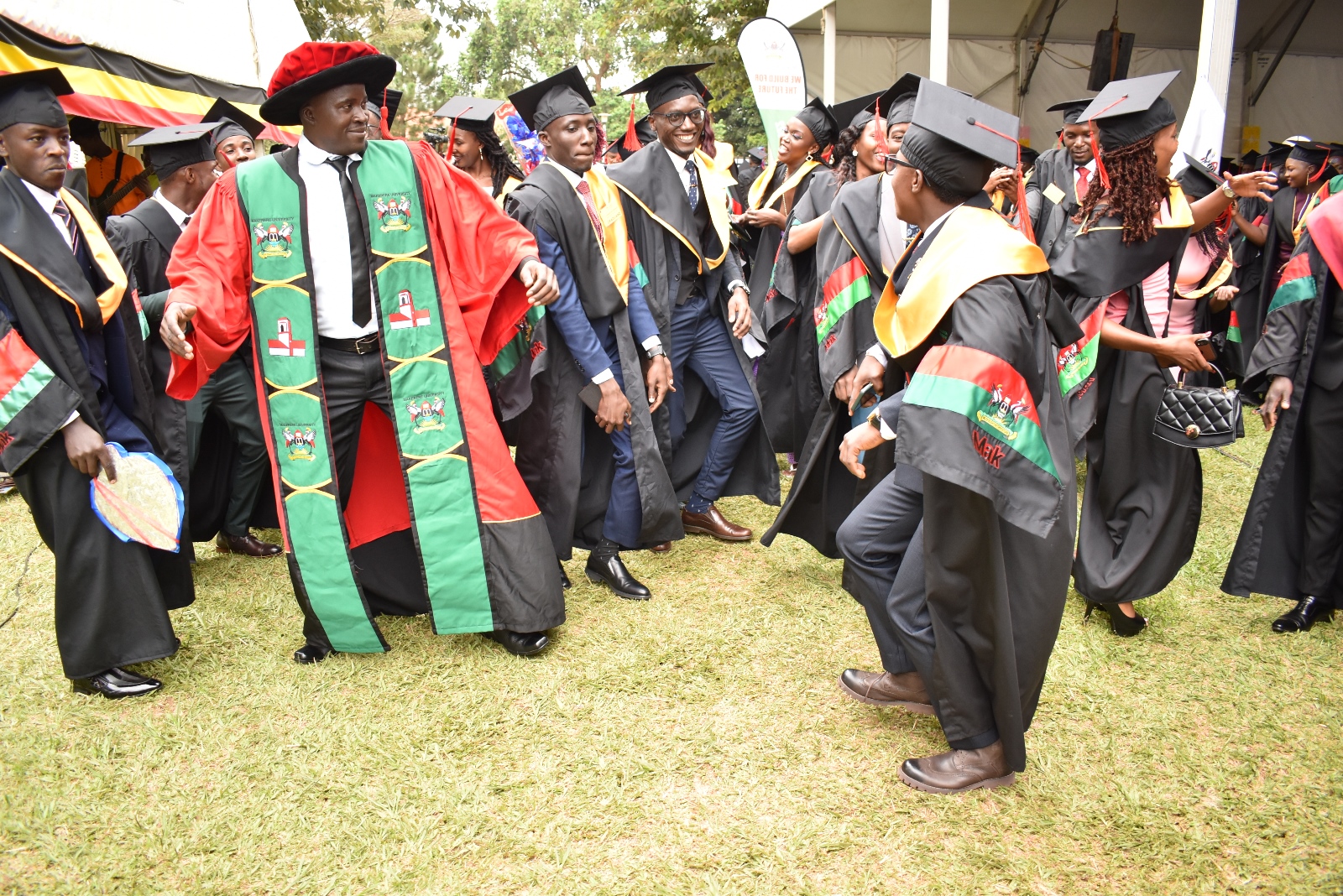 CoCIS Graduands dancing during the Third Session of Makerere University's 72nd Graduation Ceremony on 25th May 2022.