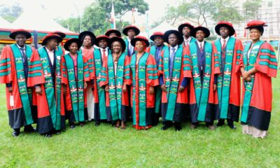 PhD Graduands from the College of Natural Sciences (CoNAS) pose for the camera on Day 1 of the 72nd Graduation Ceremony of Makerere University held on 23rd May 2022 in the Freedom Square.