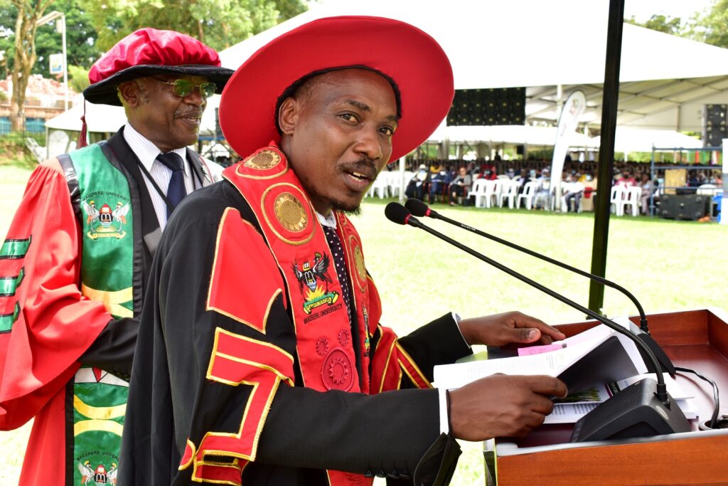 The Principal of CoNAS, Prof. Tumps Winston Ireeta presents PhD graduands at the first session of the 72nd graduation ceremony held on 23rd May 2022