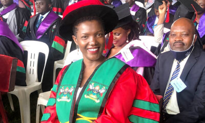 Dr. Caroline Adoch, the first female recipient of the Doctor of Laws (LL.D) of Makerere University smiles for the camera during Day 1 of the 72nd Graduation Ceremony on 23rd May 2022.