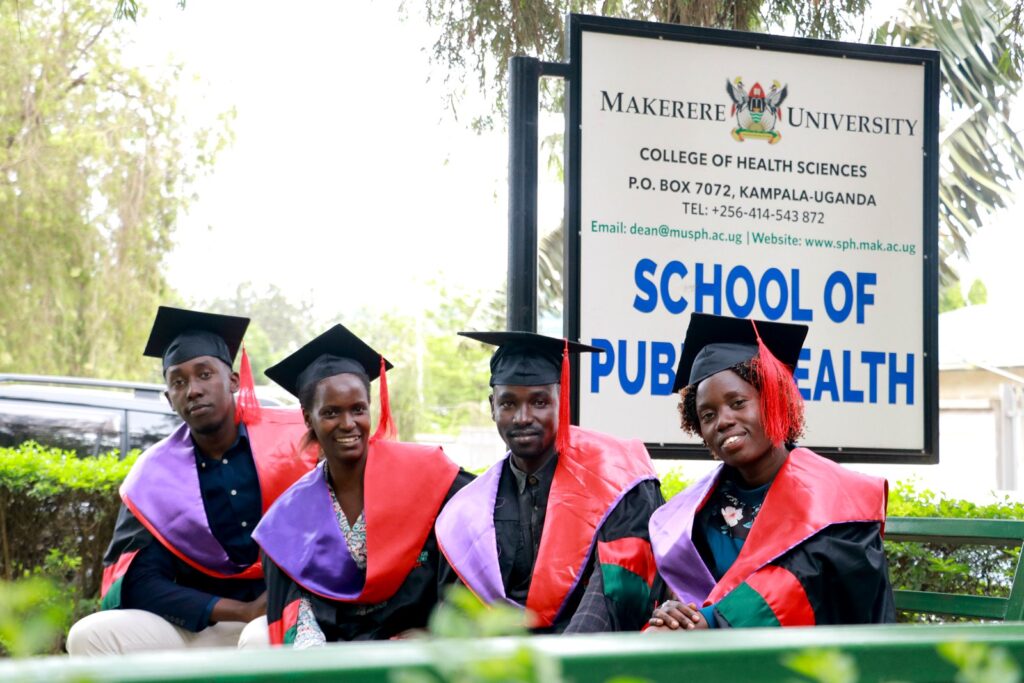 Ms. Audo Tabitha (Extreme Right) together with her colleagues L-R; Mike Wejuli, Irene Nakaziba and Arac Oscar all of whom obtained first Class Degrees in BEHS of Makerere University.