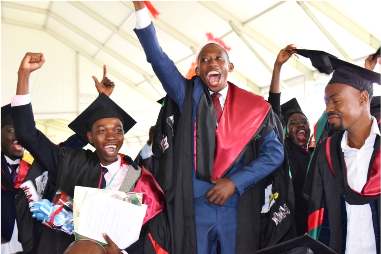 A section of graduands from the College of Veterinary Medicine, Animal Resources and Biosecurity (CoVAB) jubilate upon graduating on Wednesday 25th May 2022 during the Third Session of the 72nd Graduation Ceremony of Makerere University.