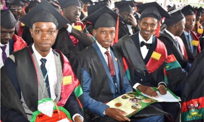 The Best Performing Students of the Bachelor of Veterinary Medicine (L-R) Ojangole David, Wafula Ivan and Alex Kyabarongo at the 72nd Graduation Ceremony on 25th May 2022.